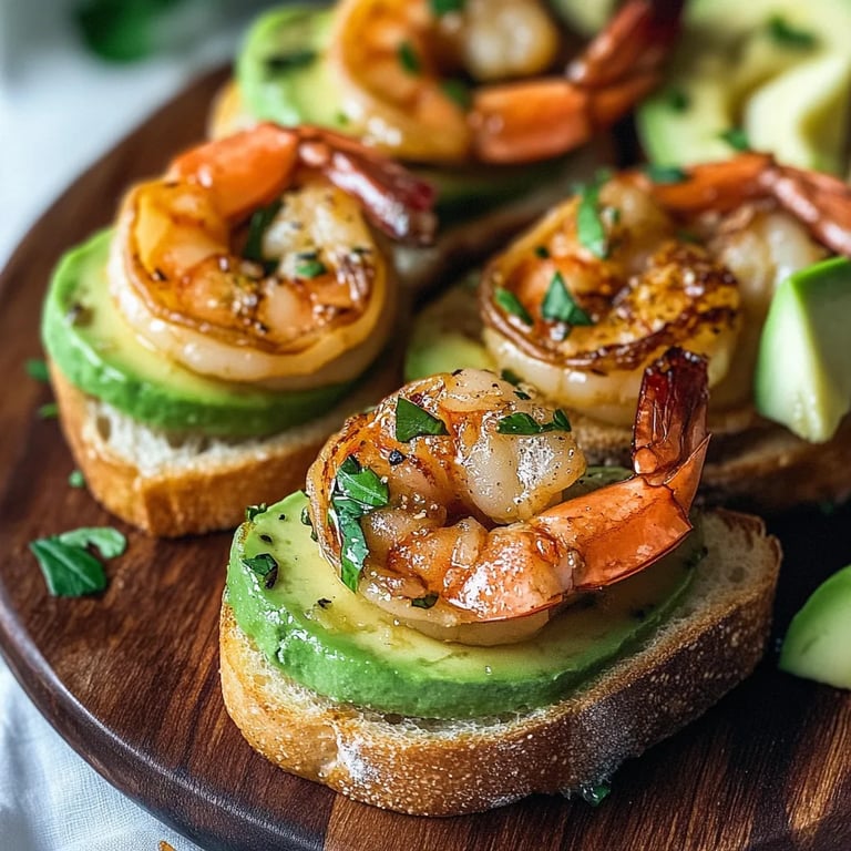 Garlic Shrimp Crostini with Avocado
