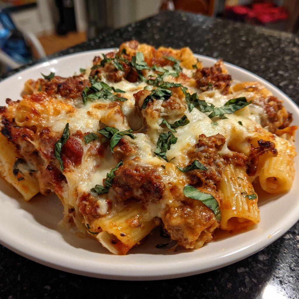 Spicy Sausage Rigatoni Bake