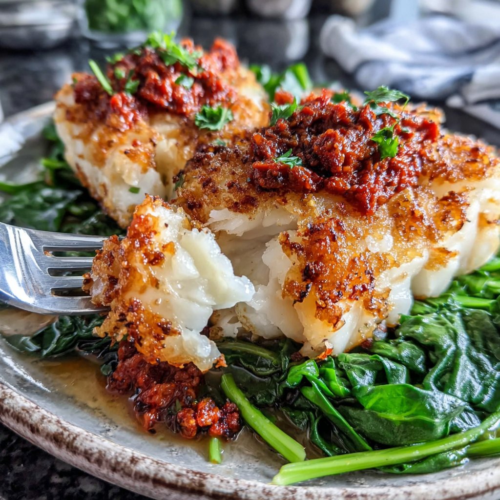 Cod Romesco Spinach Plate