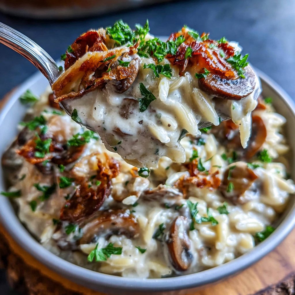 One Pot Creamy Mushroom Orzo